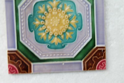 RARE OLD CERAMIC TILE FLOWER DESIGN PORCELAIN VINTAGE ART, JAPAN