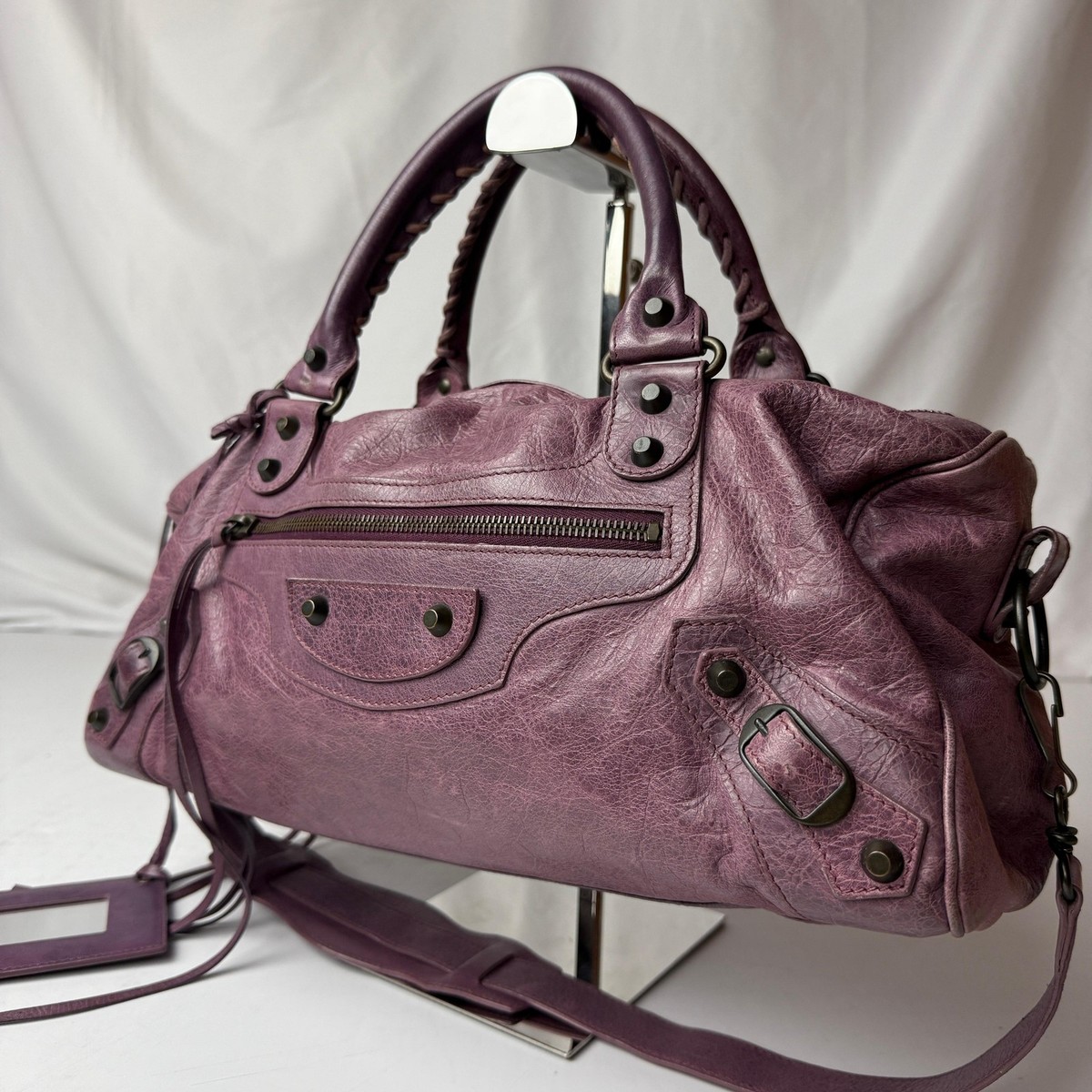 BALENCIAGA City 128523 502752 Shoulder Bag 2way Leather Purple