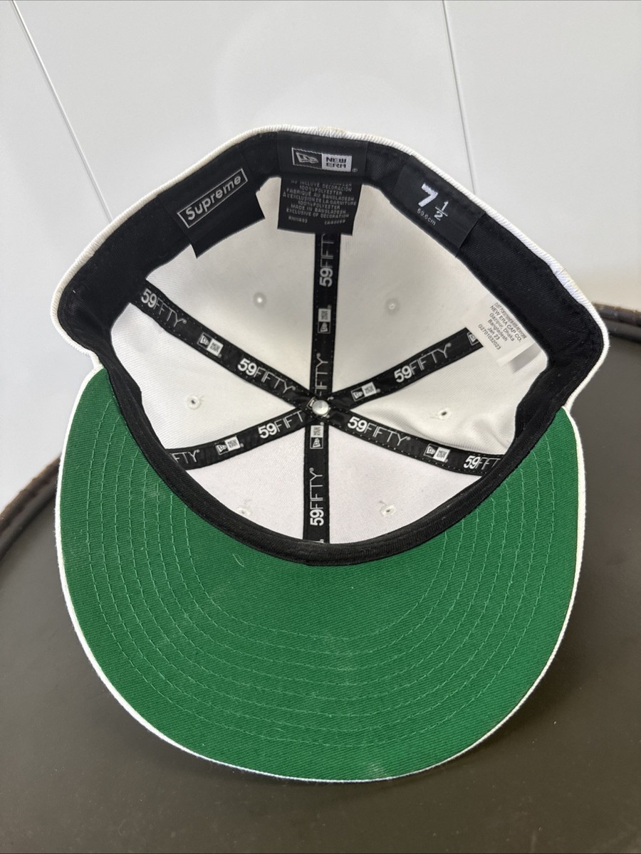 Supreme x New Era 59FIFTY Fitted Hat White Black Logo Size 7 1/2