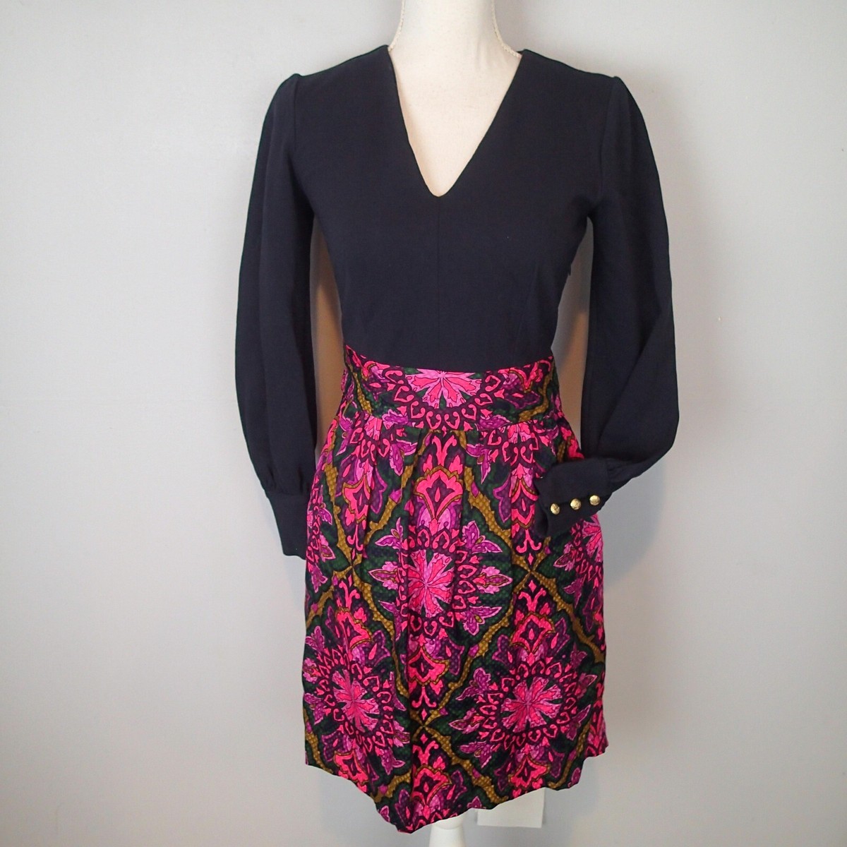 Milly Dress Womens sz 2 Pink Navy Silk combo Knit Floral | eBay