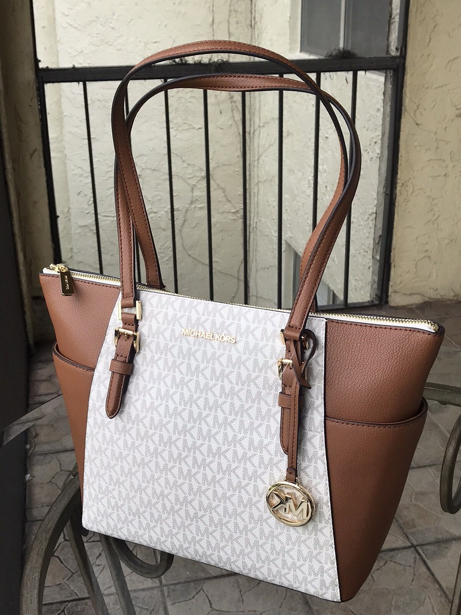 Michael Kors Women Vanilla Brown Shoulder Tote Bag Purse MK