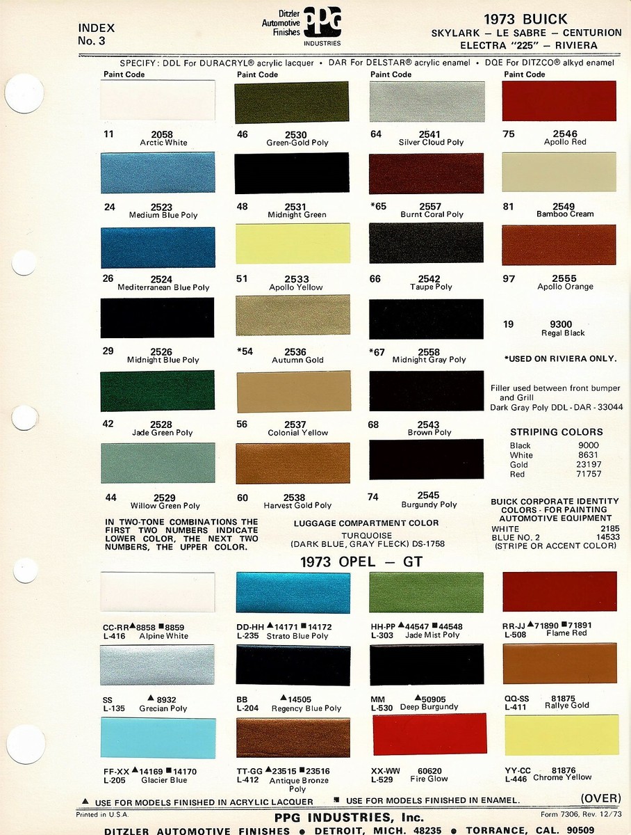 1973 BUICK SKYLARK LESABRE CENTURION ELECTRA 225 RIVIERA OPEL