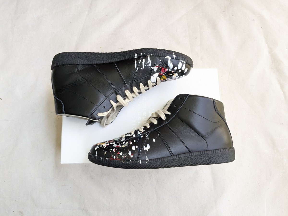 Maison Margiela GAT Sneakers Black Paint Splatter Men 8 41 Leather
