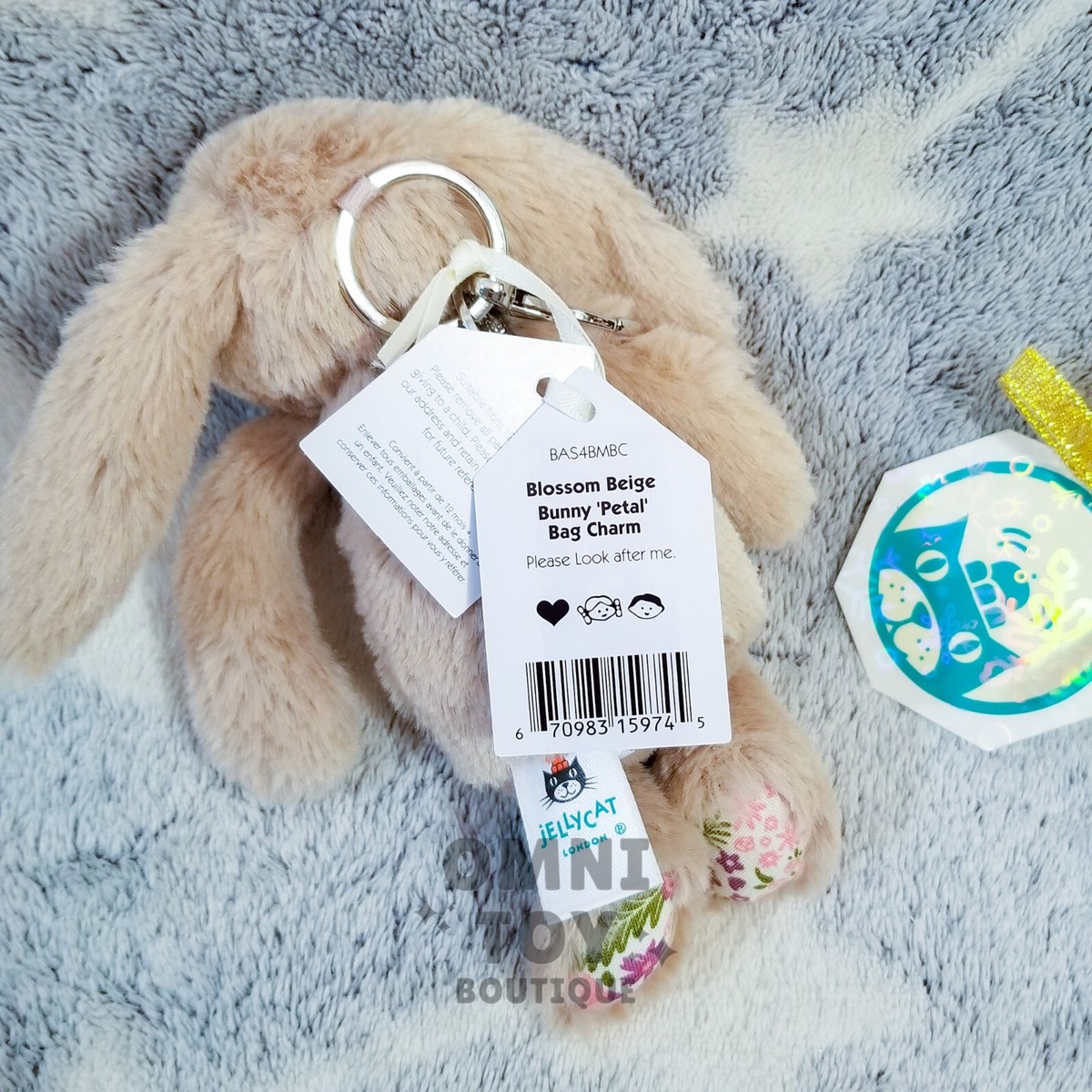 AUTHENTIC Jellycat Blossom Beige Bunny Petal Bag Charm NWT