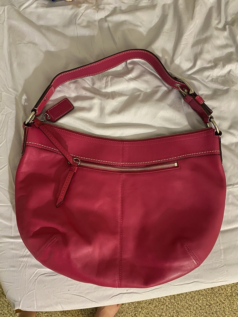 Coach Soho Hot Pink Pleated Leather Large Shoulder Bag Purse EUC