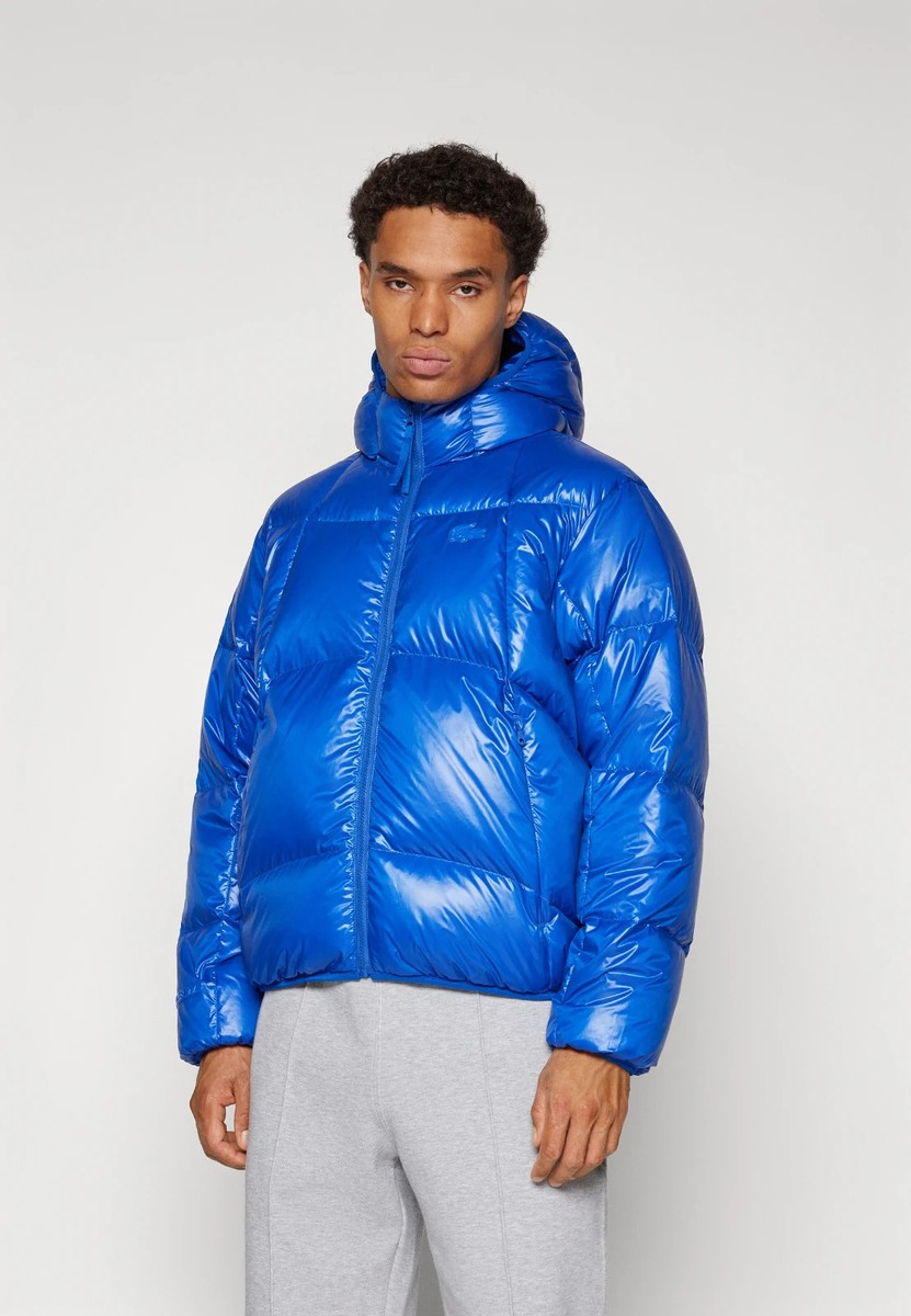 LACOSTE Puffer Coat Mens Small Blue Hooded Water Repellant Down
