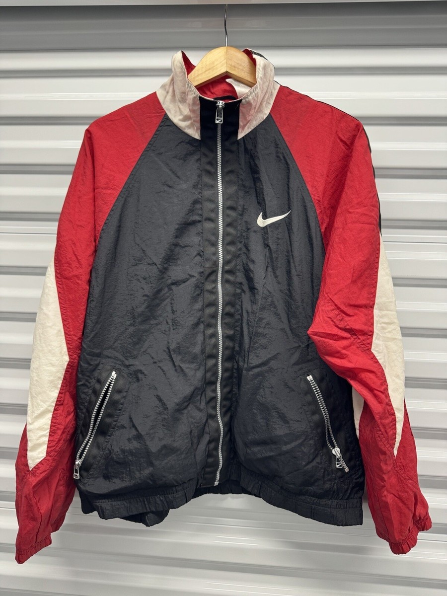 Vintage 90s Nike Nylon Windbreaker Jacket White Tag Size Med Red