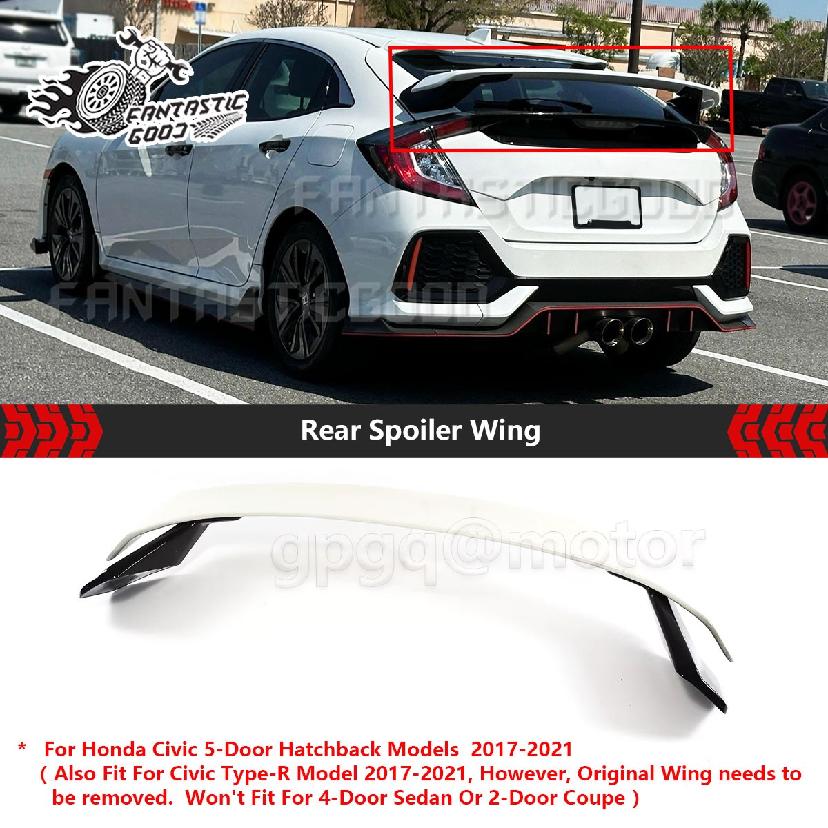 For Civic FK7 FK8 5Door Hatchback 17-21 Pearl White HPD Style Rear