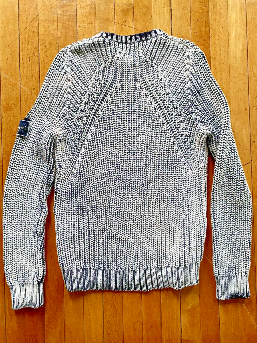 STONE ISLAND Hand Corrosion Cable Knit Sweater-White/Grey Size XL