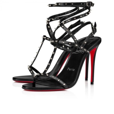 Christian Louboutin Bombina Spikes 100 Black Ankle Strappy Sandal