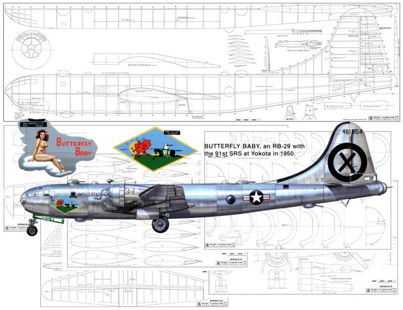 Model Airplane Plans (RC): B-29 Superfortress 1/12 Scale 140