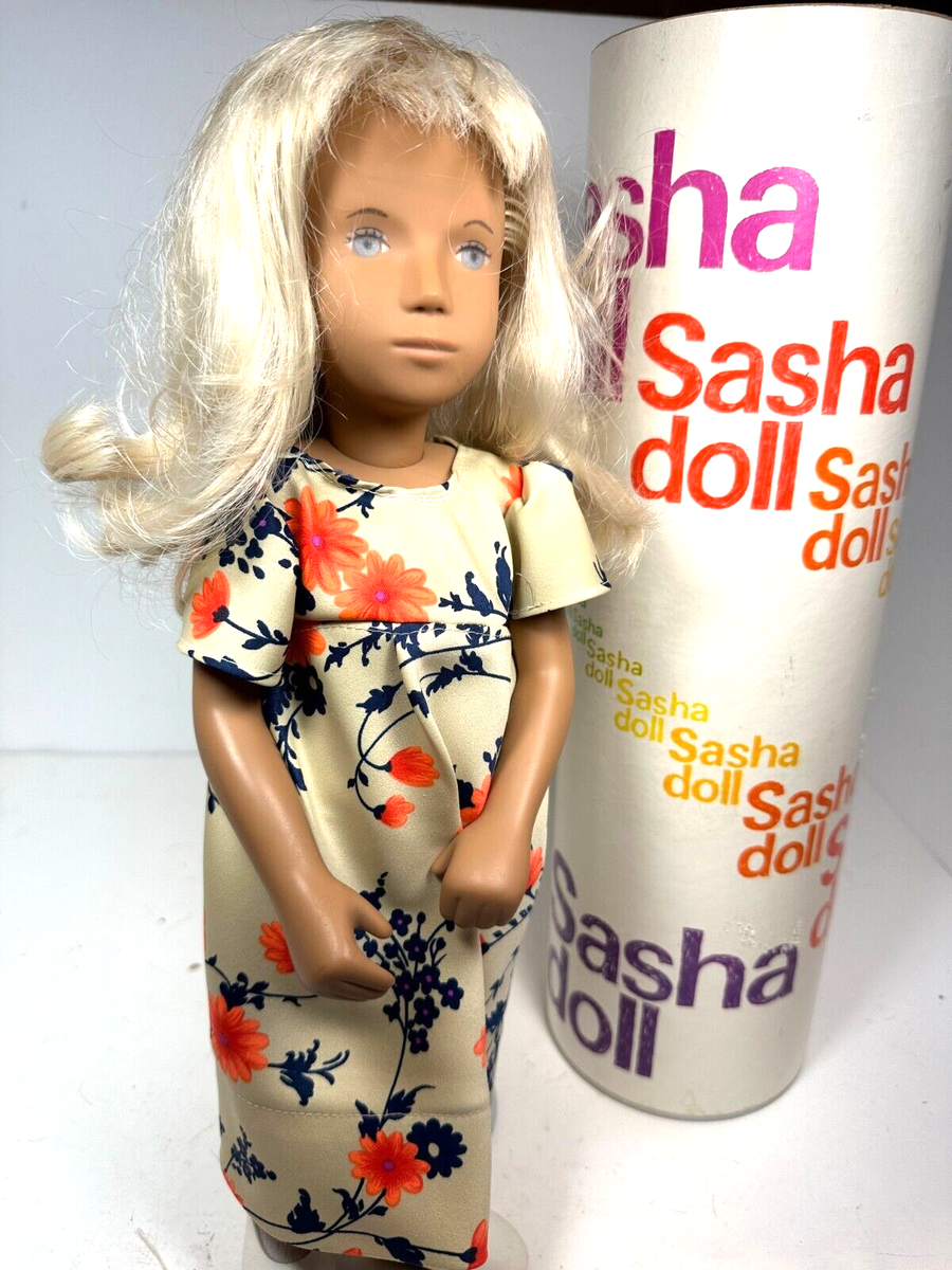 Vintage Original Sasha Doll with Tube 16 Inches Blonde Hair Blue