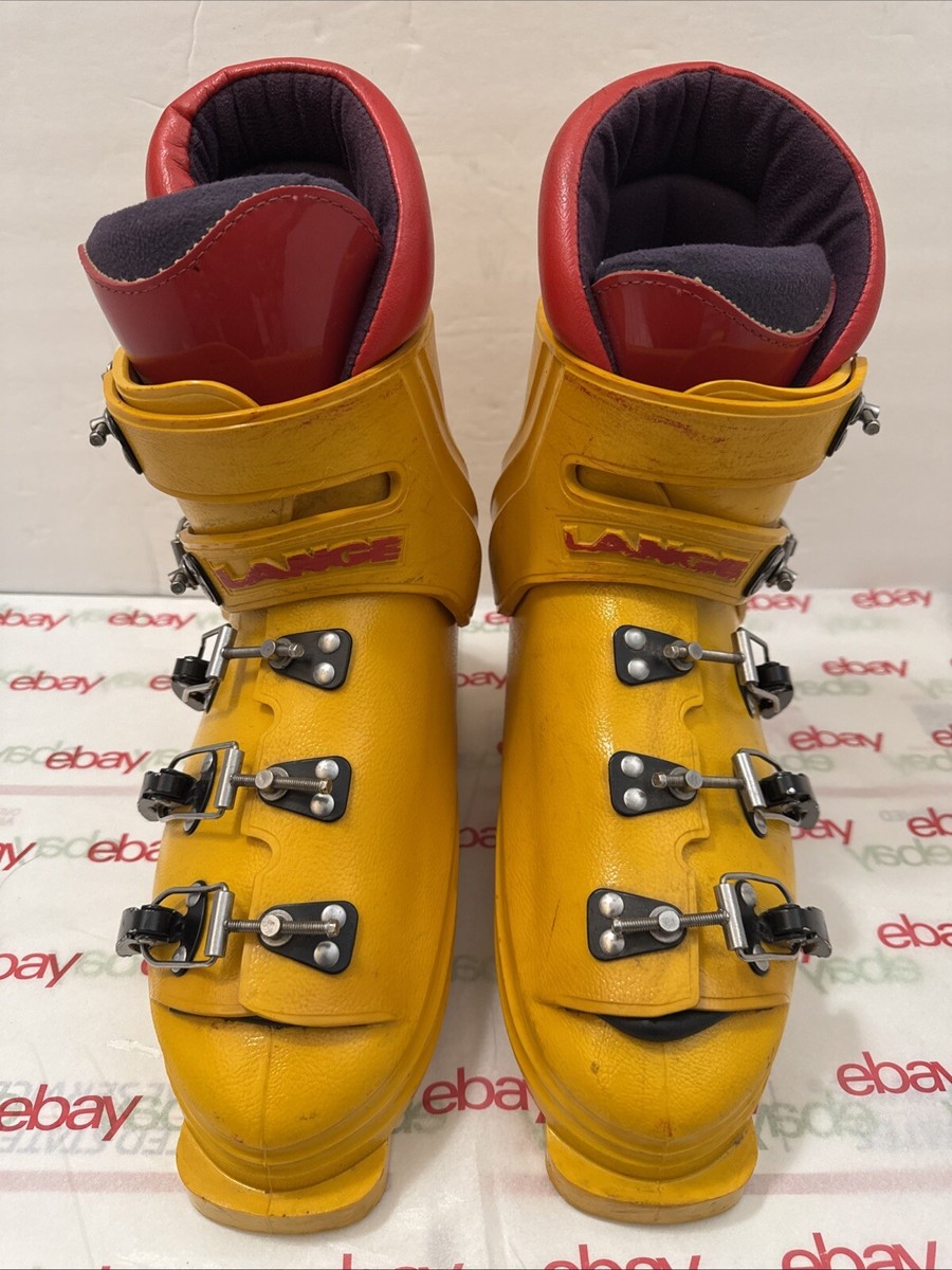 LANGE Vintage 1960's Retro Ski Boot Rubber 5 Buckle Yellow Size L