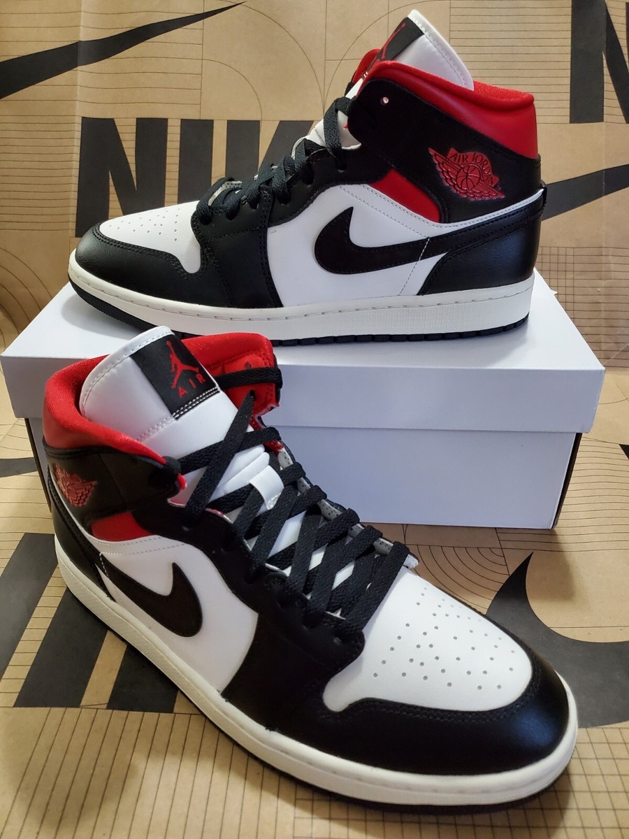 Nike Air Jordan Retro 1 Mid White Black Red Size Women's 12 Men's