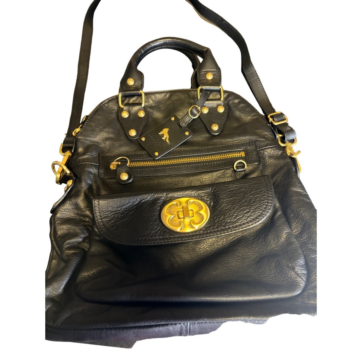 Emma Fox Black Leather Convertible Crossbody Handbag With Gold