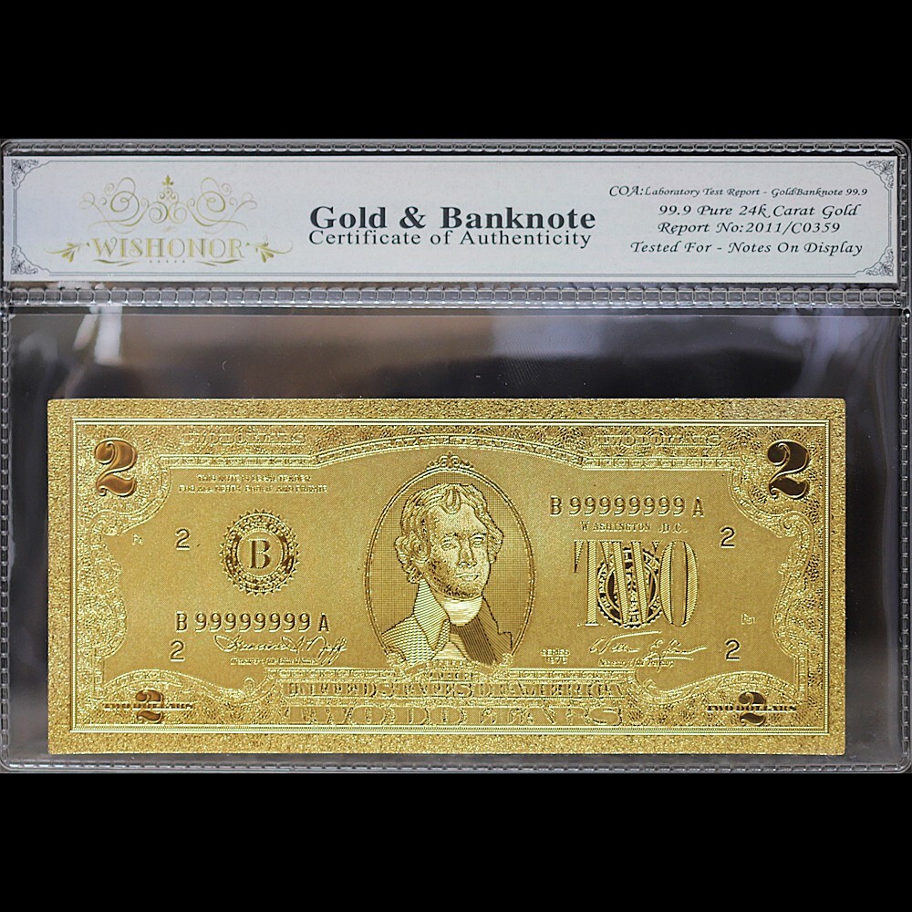 Gold 1976 $2 Two Dollars Banknote Collectible with Bag