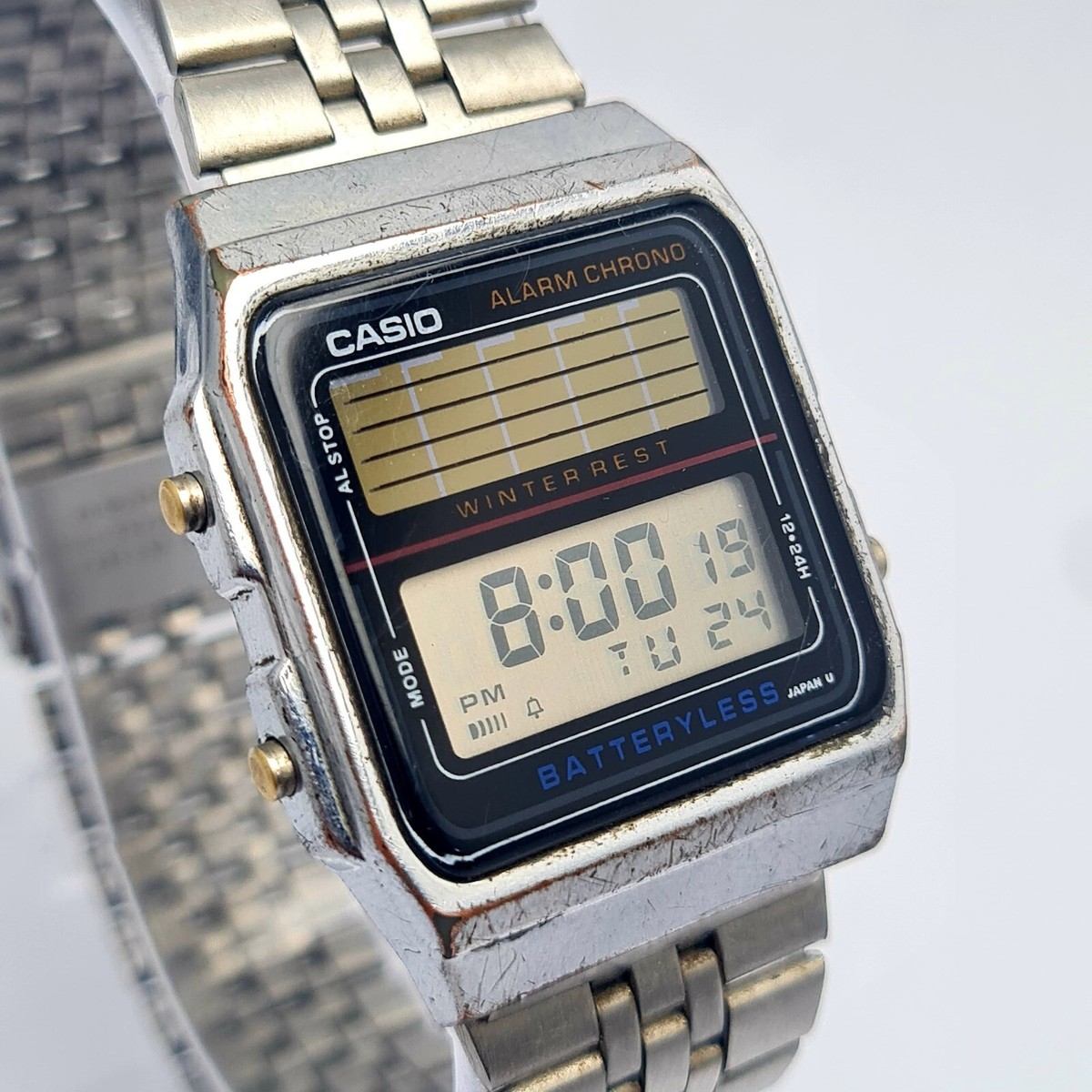 Casio Al-180 668 Batteryless Vintage Rectangle Digital LCD Solar