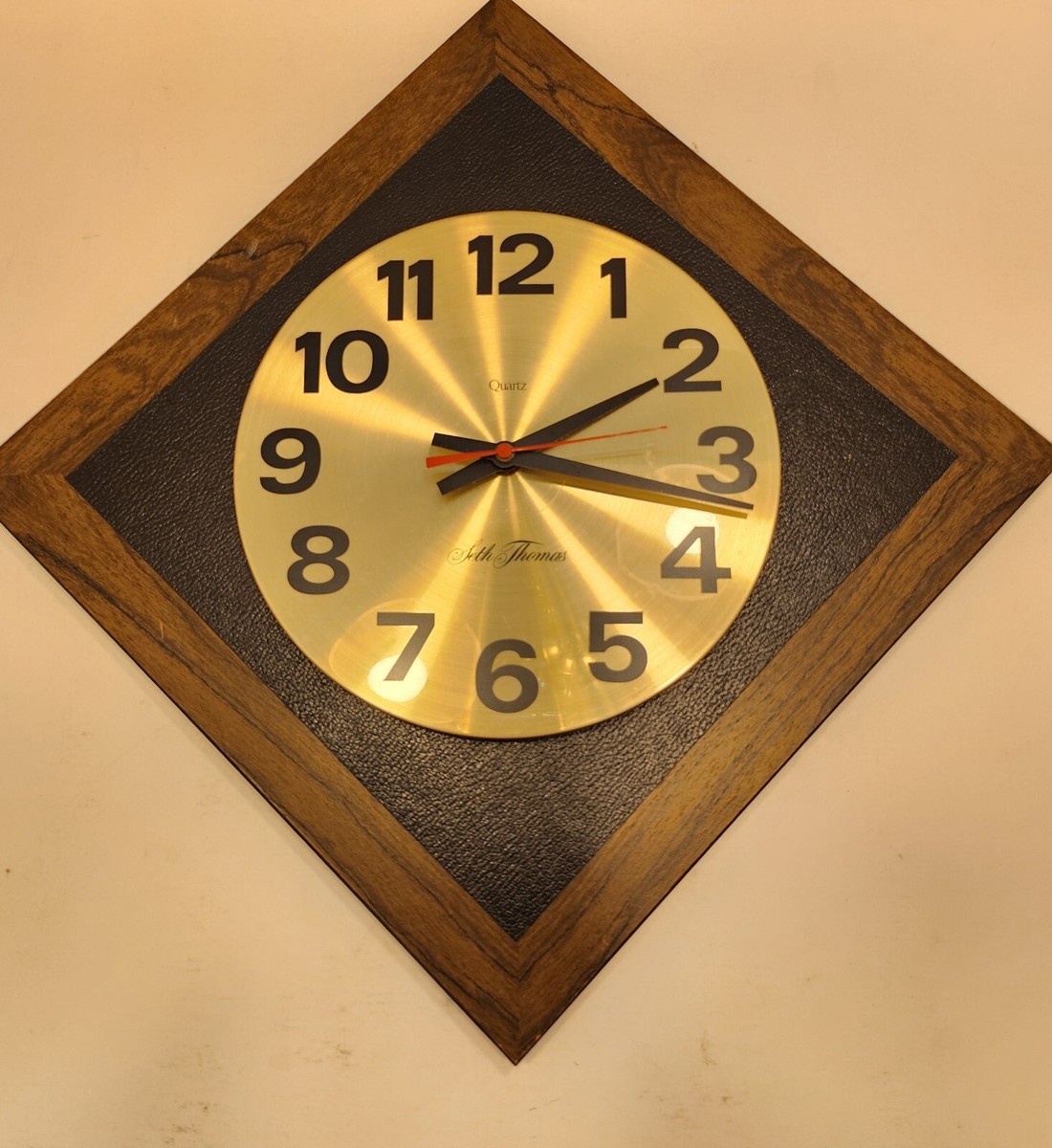 VTG Diamond Shape Seth Thomas Wall Clock 2435-Midtown MCM Gold