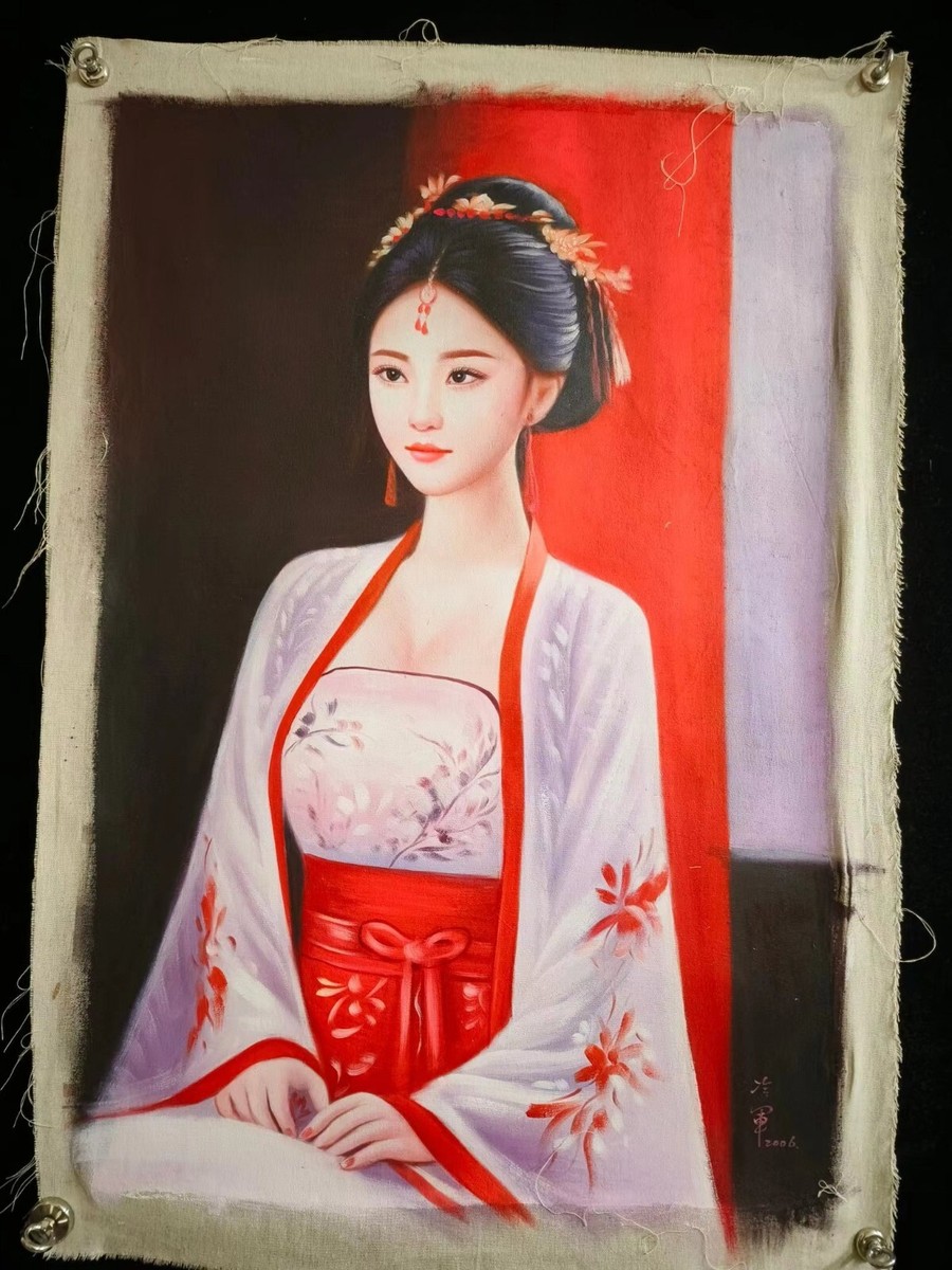 Excellent 100% Hand painted Chinese Oil Painting Beauty by Leng