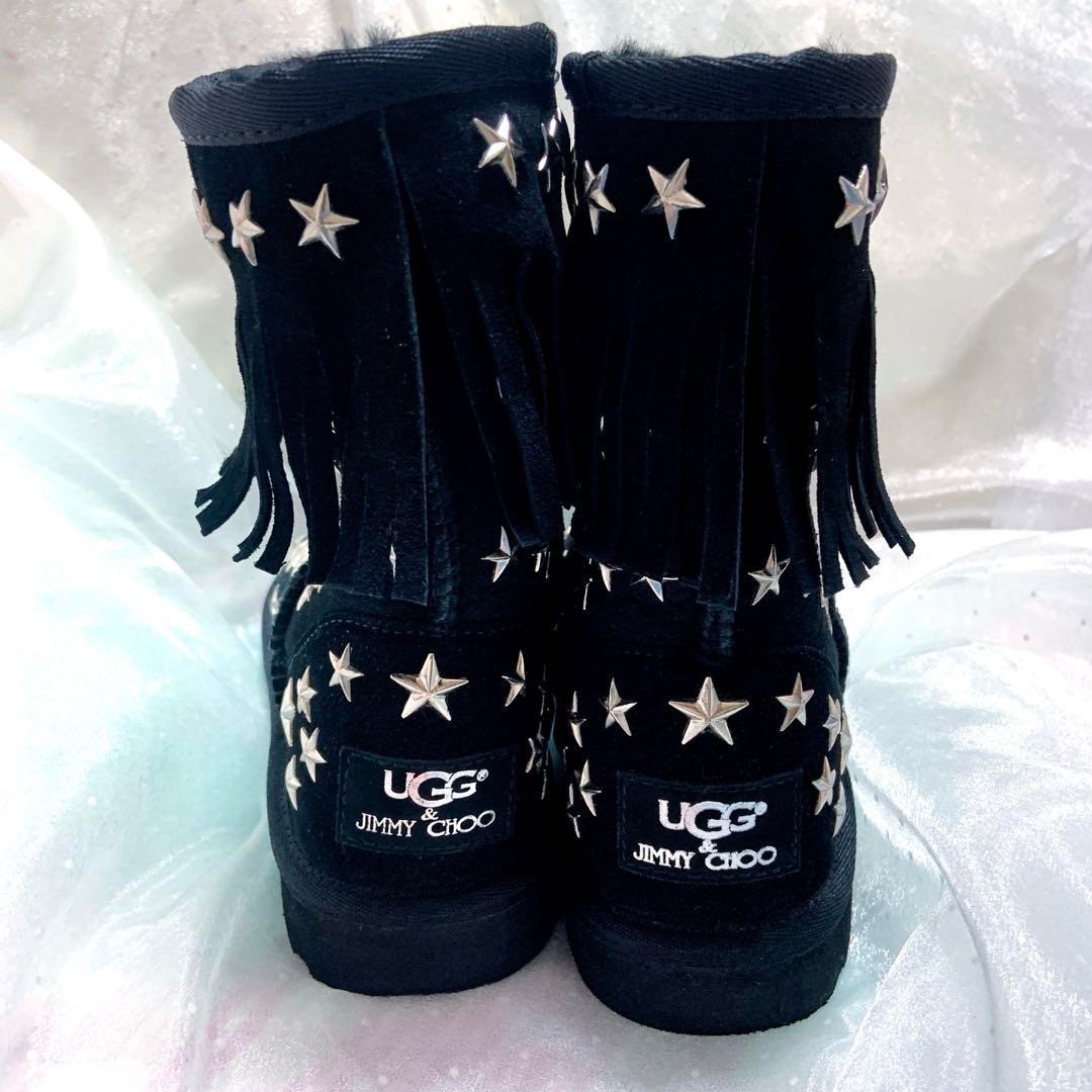 UGG × Jimmy Choo Star Studs Fringe Suede Boots Women Black US 5 EU