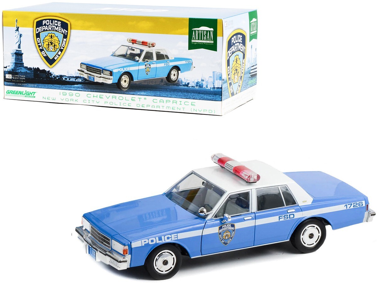 Greenlight 1990 Chevrolet Caprice Police Blue & White NYPD 1/18