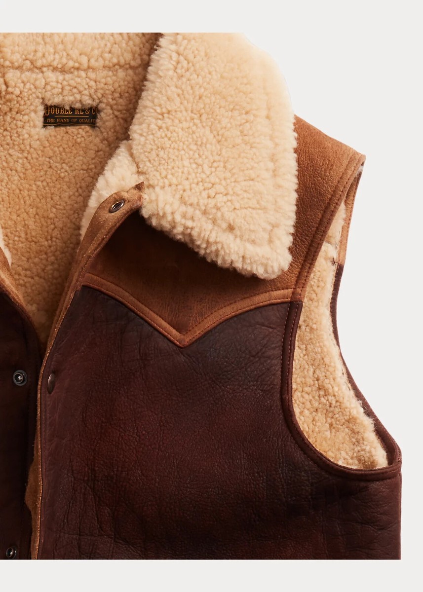 RRL Double RL Ralph Lauren Leather Brown Shearling Vest Jacket