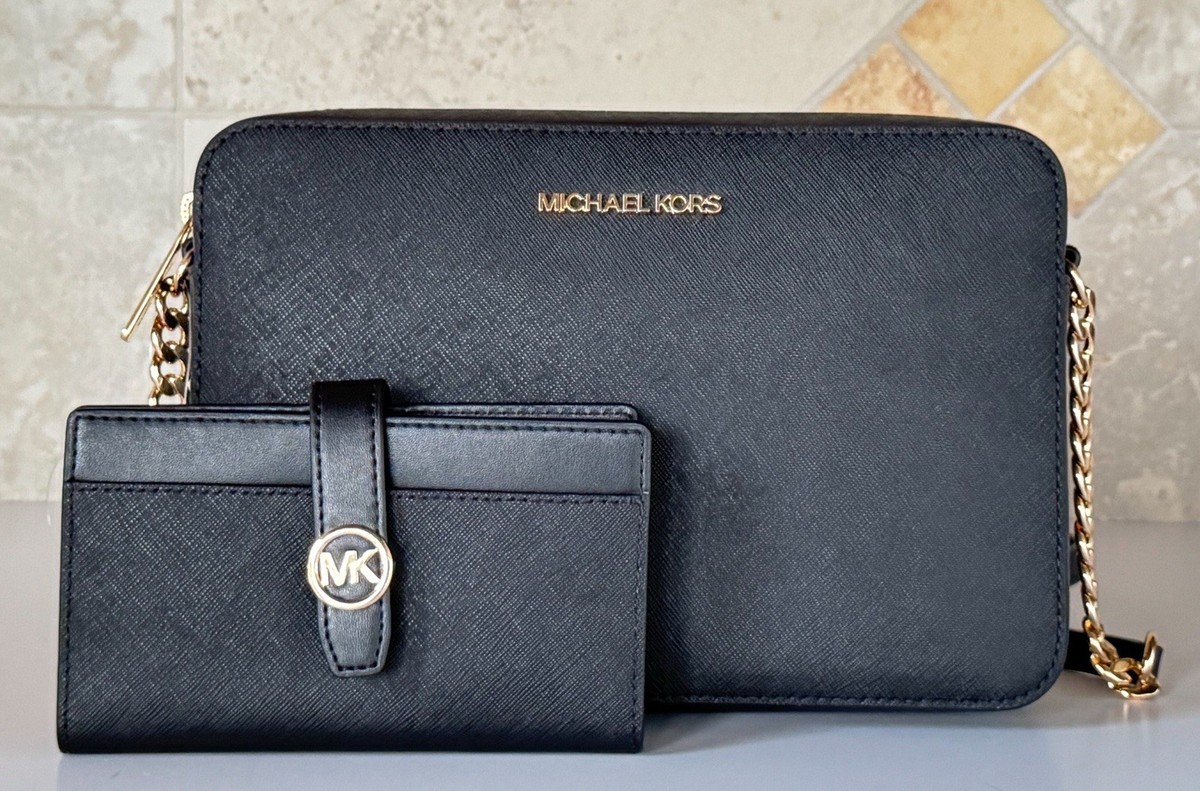 Michael Kors Jet Set Item Crossbody Bag + Wallet Black/Gold | eBay