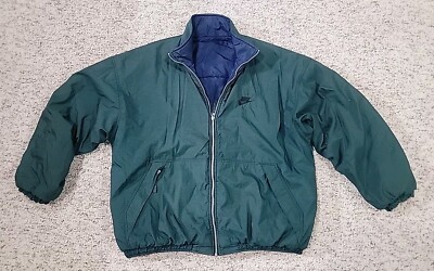 Vintage Nike Reversible Puffer Jacket Coat Big Swoosh Blue Green