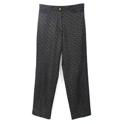 FENDI Black Zucca Logo Trouser Pants Vintage FF Polyester Ankle