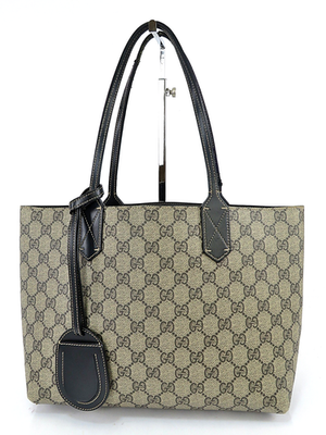 Auth GUCCI Brown GG and Black PVC Canvas Reversible Tote Bag Purse