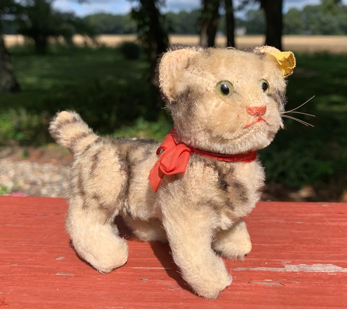 Antique 1940s Susi Steiff Striped Tabby Cat Jointed Articulated