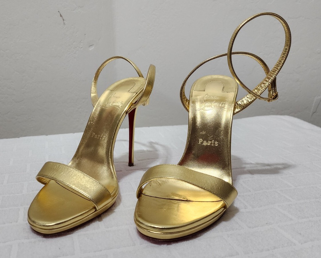 Christian Louboutin Size 39.5EU 9.5US Loubi Queen Gold Leather