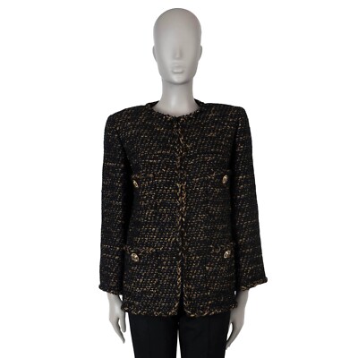 70678 auth CHANEL black gold wool 19A NEW YORK OVERSIZED TWEED