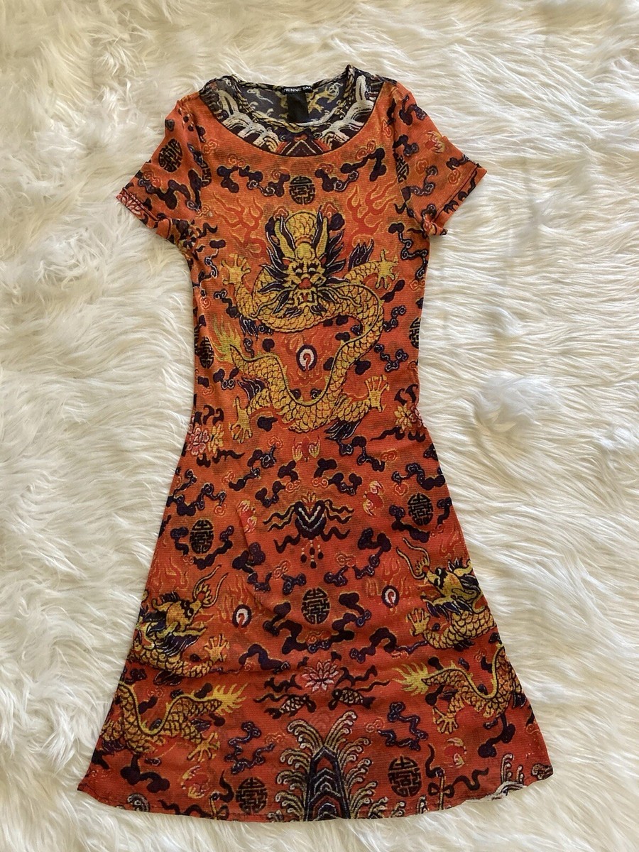 Vivienne Tam Dragon Dress Mesh 90s Vtg Multicolor Size 1 | eBay