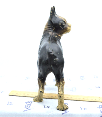 ANTIQUE HUBLEY BLACK BROWN & CREAM CAST IRON BOSTON TERRIER DOG
