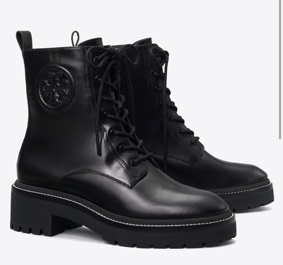 Tory Burch Miller Lug Sole Classic Combat Leather Boots | eBay
