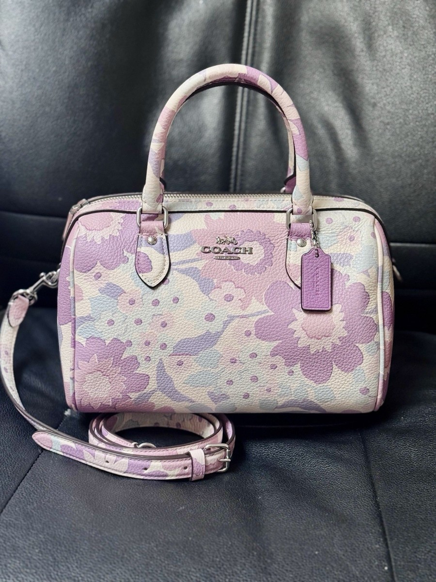 NWT Coach Rowan Satchel Bag With Floral Print In Silver/Ivory