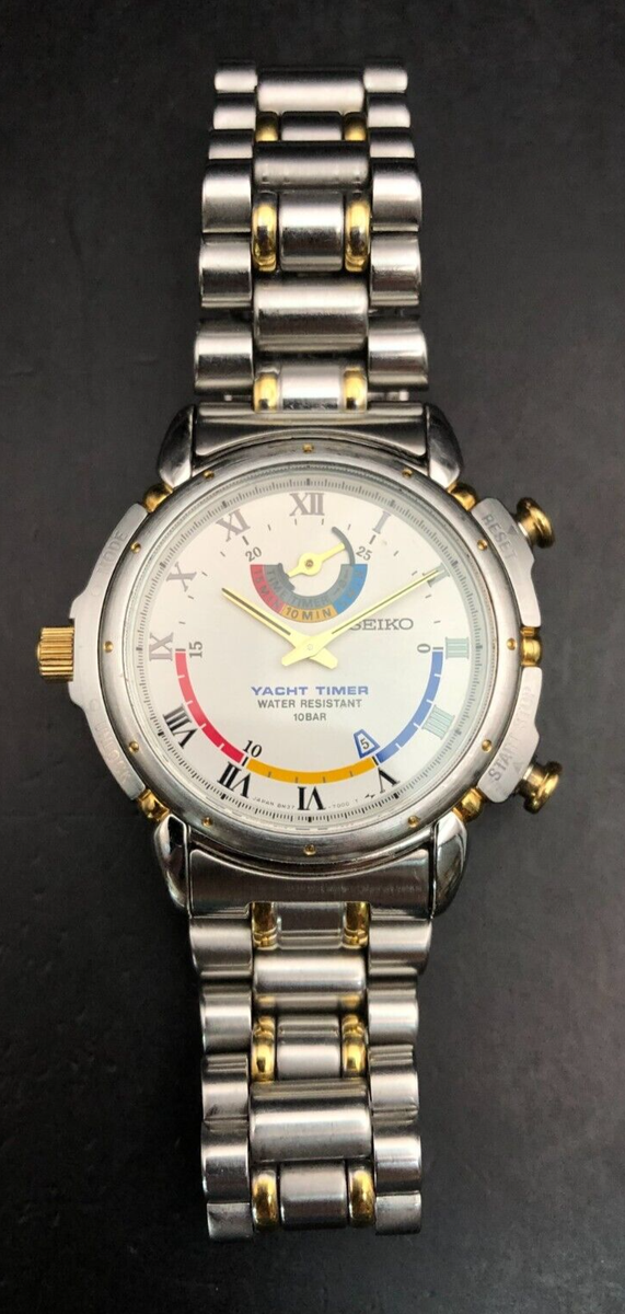 SEIKO WATCH YACHT TIMAR 8M37-7000 QUARTZ SILVER STAINLESS STEEL W