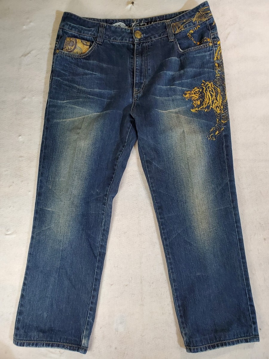 Osaka BIG TRAIN Signature Jeans Dark Wash Tiger Sunami Embroidery