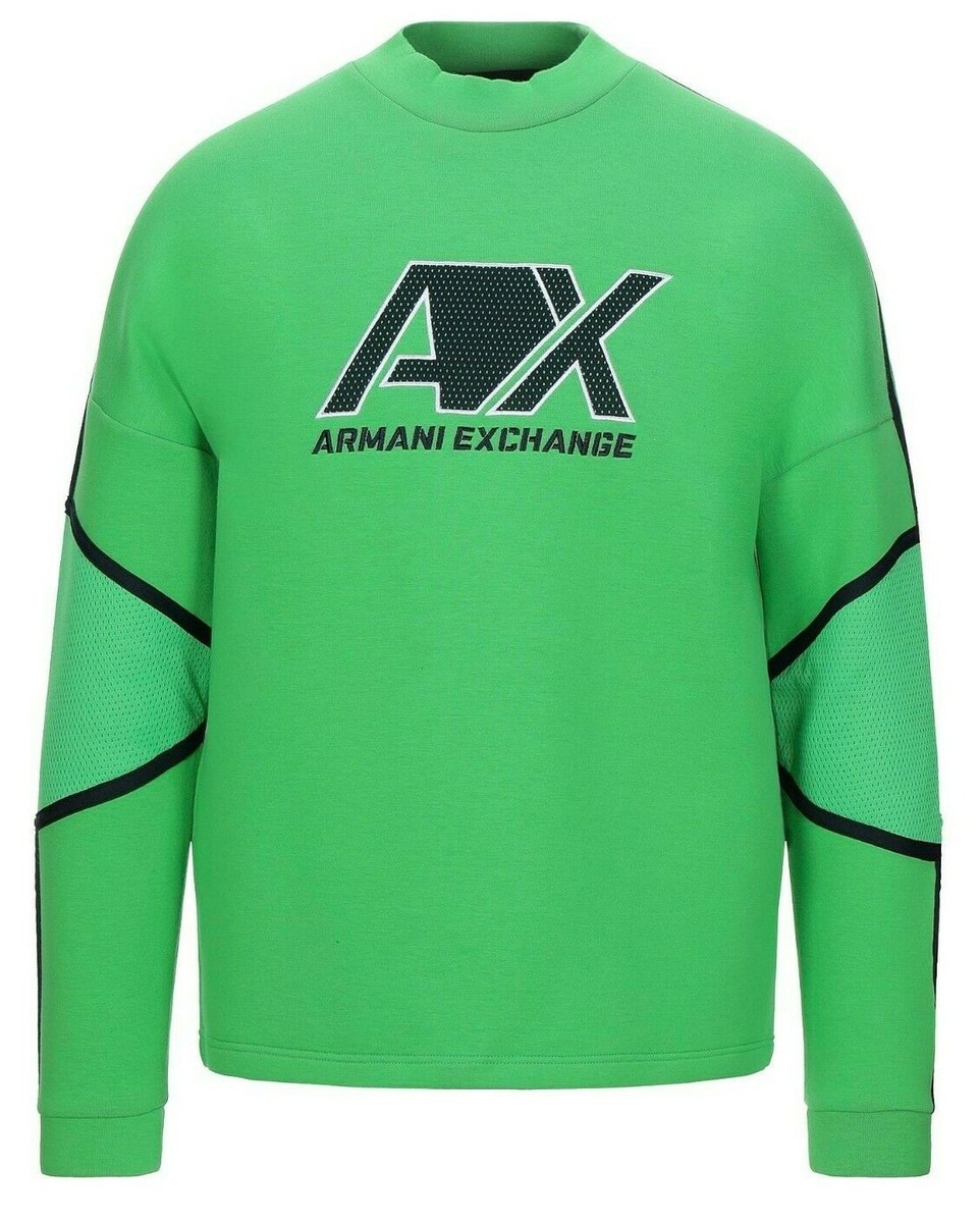 Armani Exchange A|X Mens Crew Pullover Neon Green Logo Patch