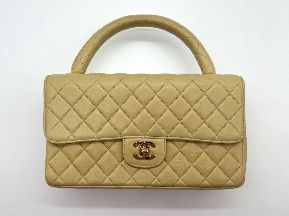 RARE Chanel 1994 Kelly Vintage Parent Child Bag Flap Set Beige 24k