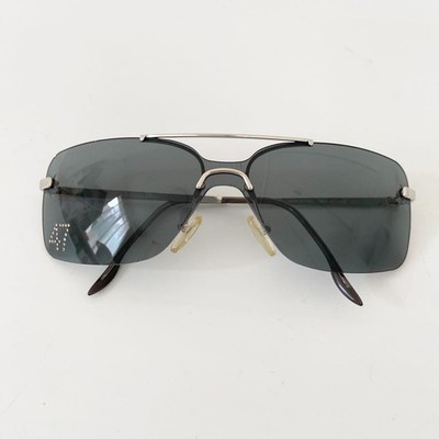 Christian Dior 47 28R Shield Sunglasses Silver Gray Rimless
