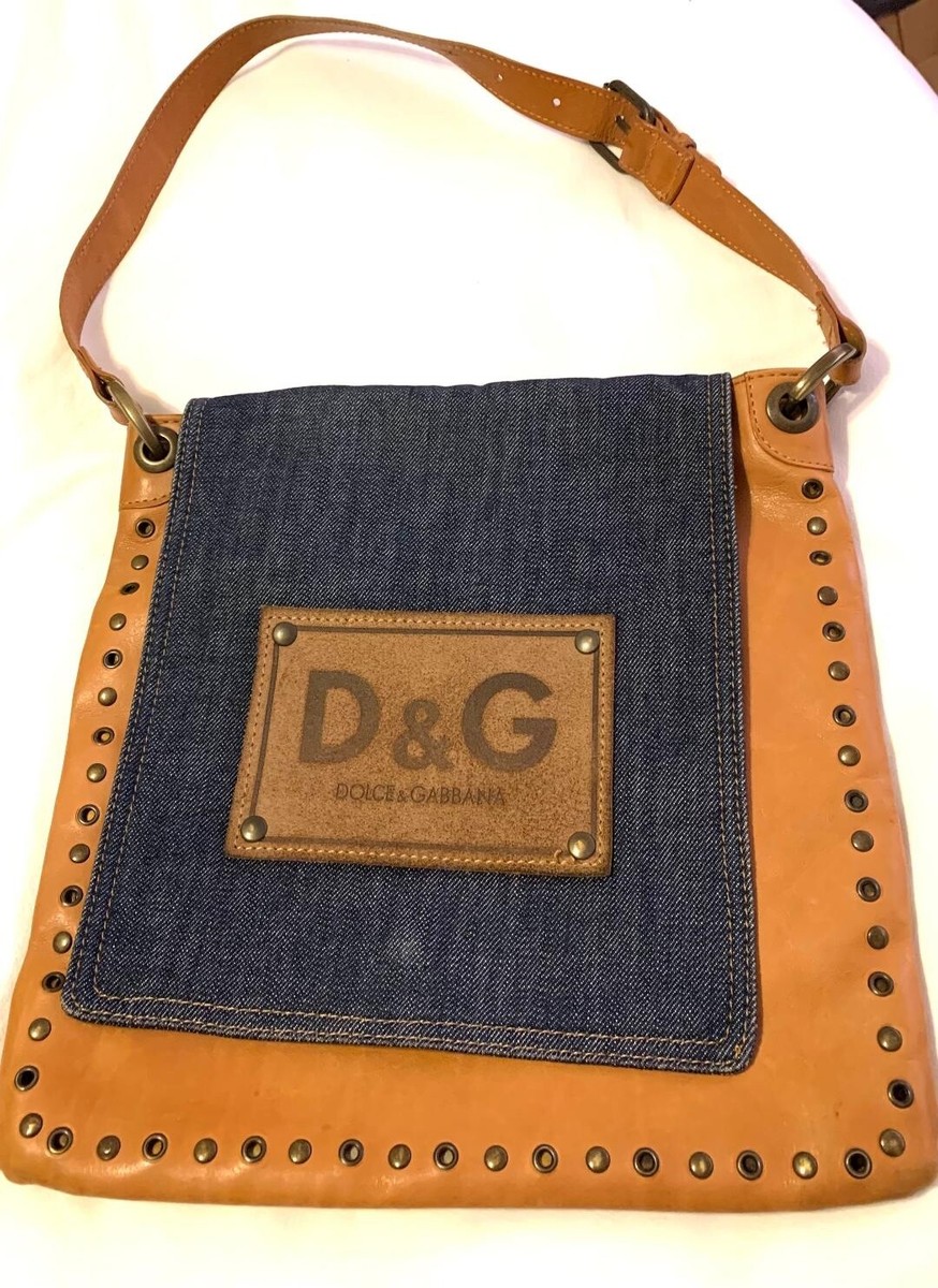 Dolce Gabbana D&G Canvas Denim Black Blue & Leather Shoulder Bag