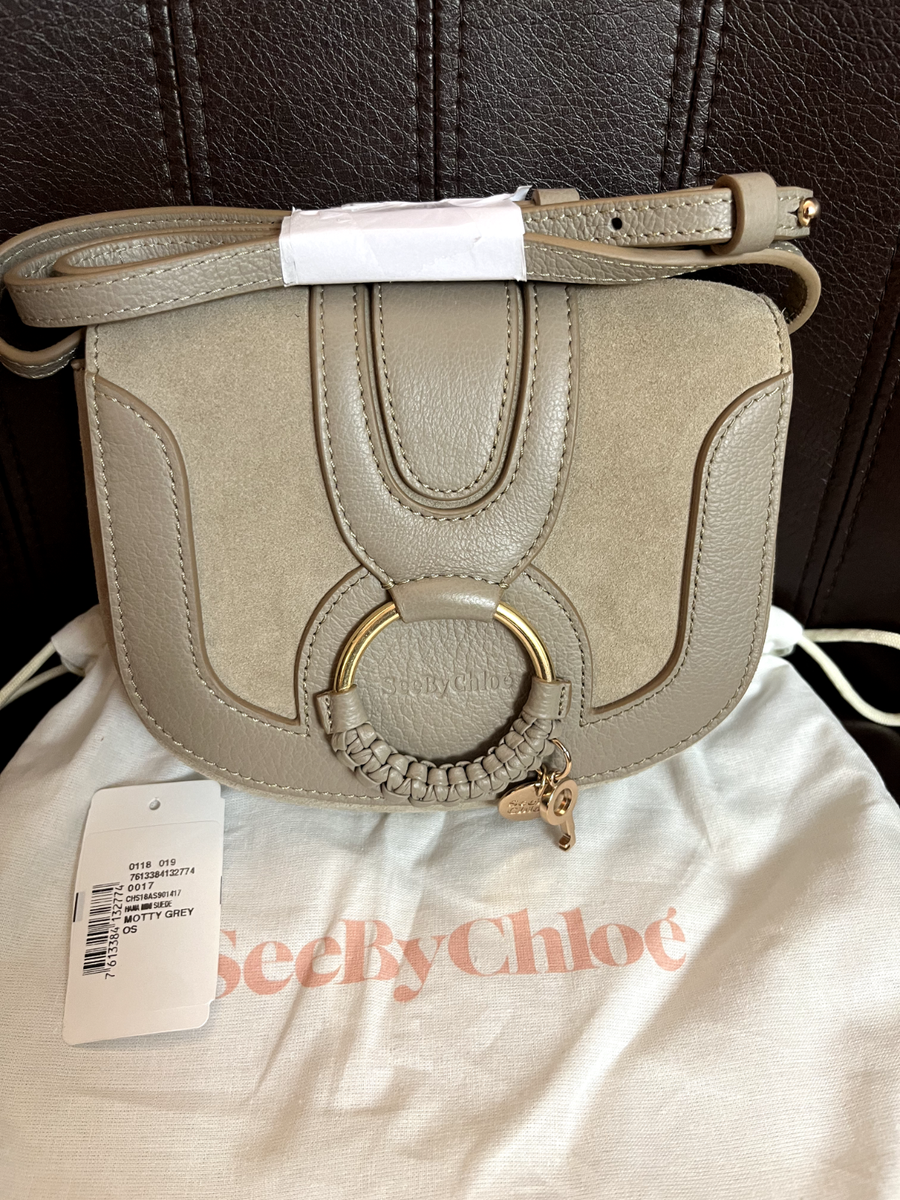 SEE BY CHLOE Hana Mini Leather & Suede Saddle Bag in Motty Grey