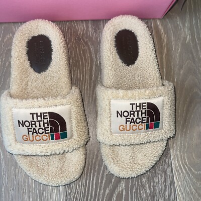 Gucci × The North Face Logo Boa Butterscotch Merino Wool Sandals