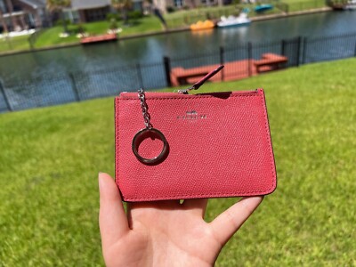 Coach Strawberry Pink Crossgrain Leather Key Pouch Wallet F57854