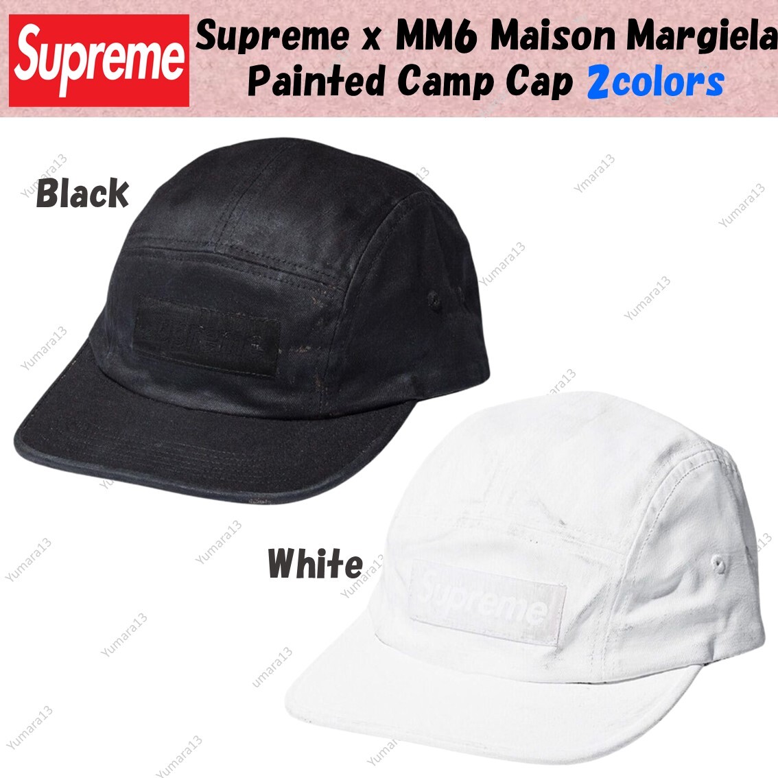 Supreme x MM6 Maison Margiela Painted Camp Cap Black White 2colors