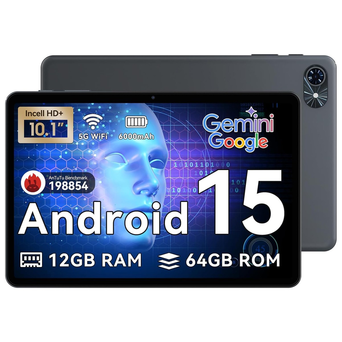 TABWEE T80 WiFi Tablet 10.1 Inch Android 15 12GB+64GB/2TB 6000mAh