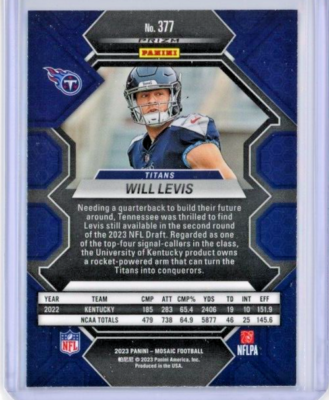 2023 Panini Mosaic Blue Reactive #377 Will Levis RC - Kentucky