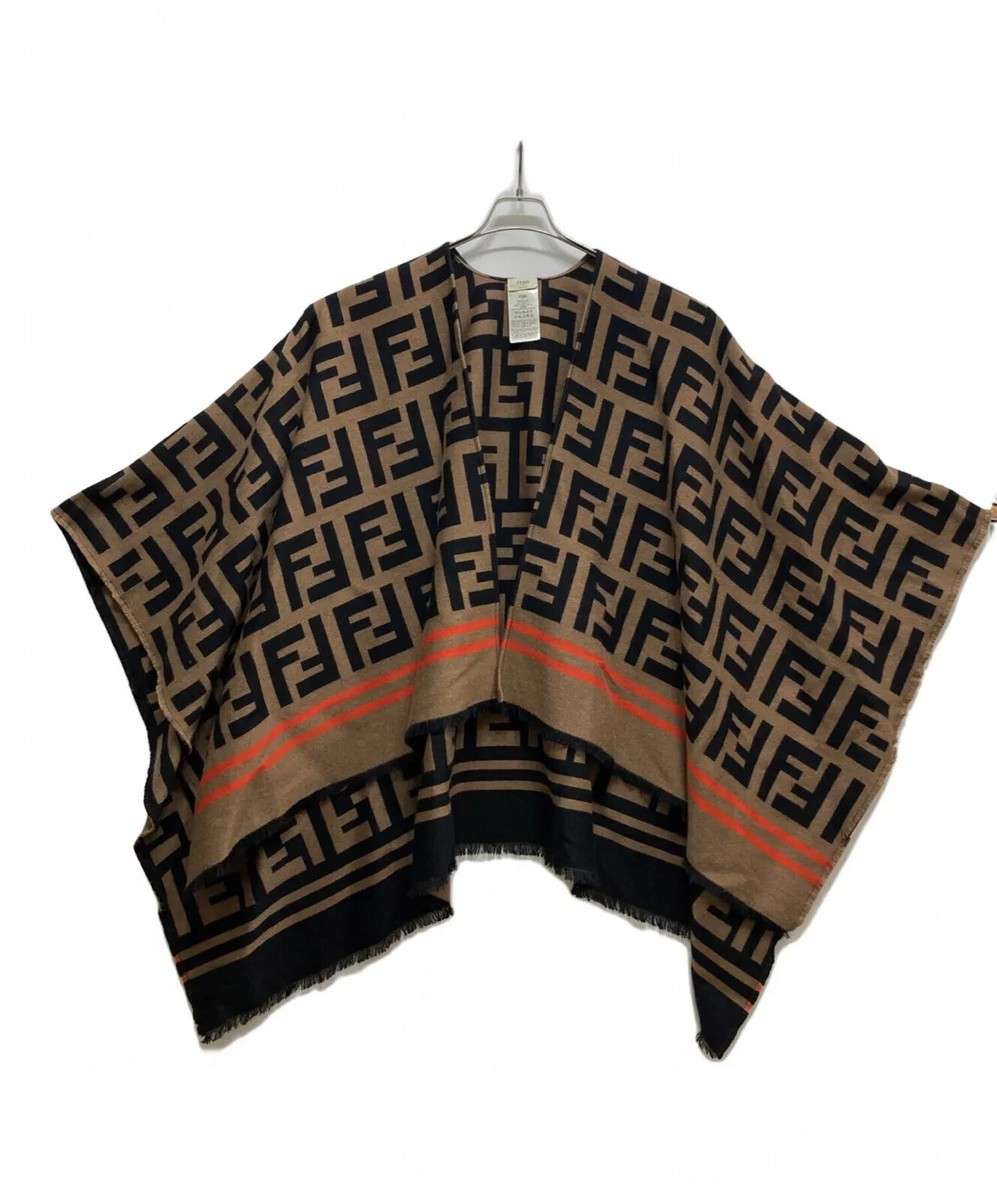 FENDI FF Zucca Poncho Cape Shawl Brown Multicolor Wool Silk FXX636